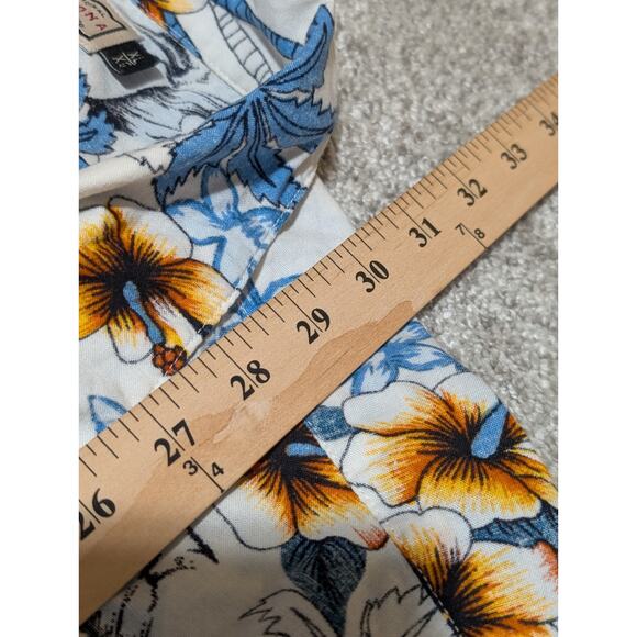 Arizona Jean Shirt Mens Sz XL Button Down Hawaiian Tropical White Blue Flora - Picture 7 of 7